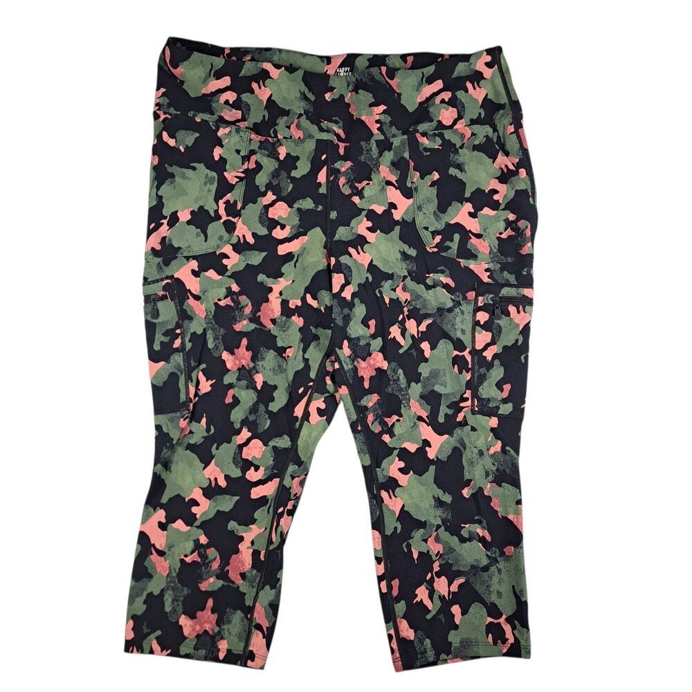 Happy Camper by Torrid Pants Women 3 Black Pink Green Camo Cargo Pockets Legging